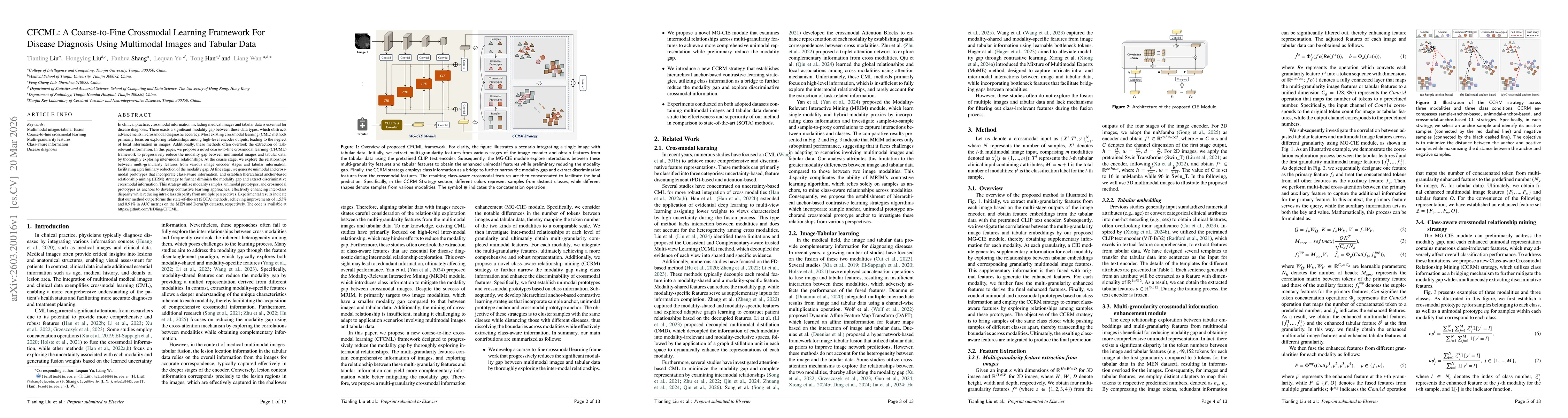 Thumbnail for CFCML: A Coarse-to-Fine Crossmodal Learning Framework For Disease Diagnosis Using Multimodal Images and Tabular Data