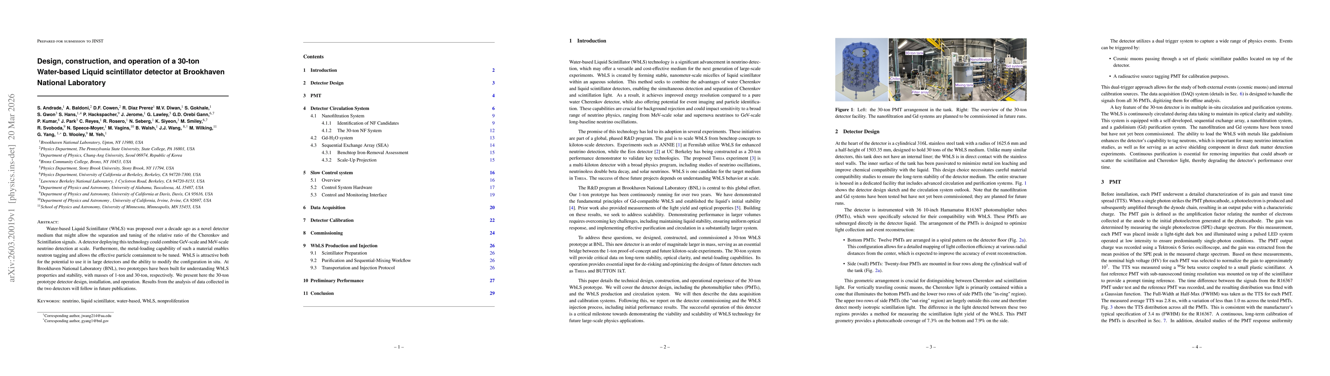 Thumbnail for Design, construction, and operation of a 30-ton Water-based Liquid scintillator detector at Brookhaven National Laboratory