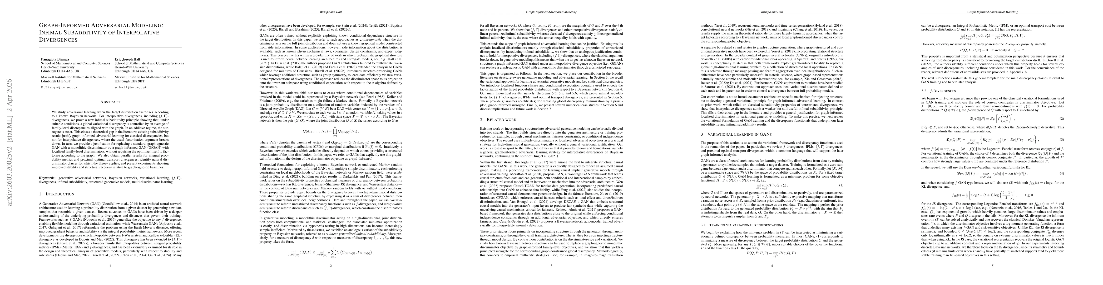 Thumbnail for Graph-Informed Adversarial Modeling: Infimal Subadditivity of Interpolative Divergences