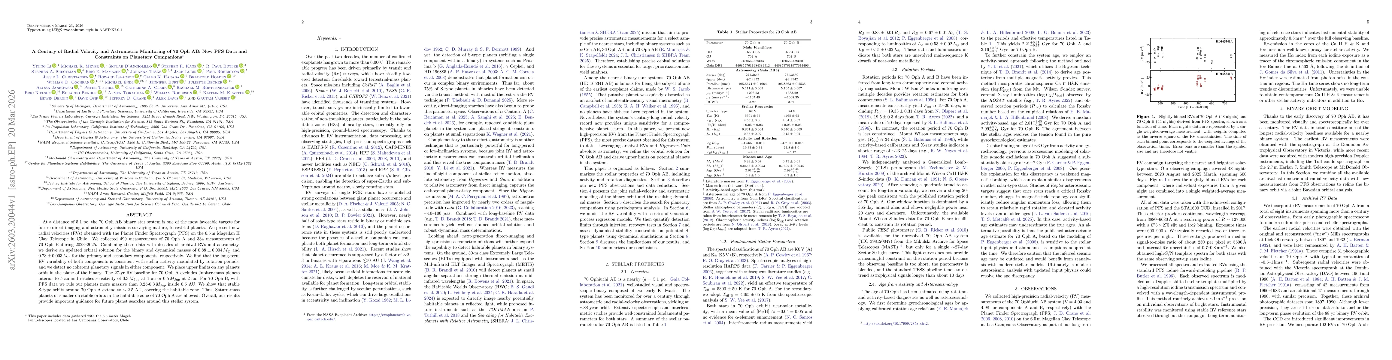 Thumbnail for A Century of Radial Velocity and Astrometric Monitoring of 70 Oph AB: New PFS Data and Constraints on Planetary Companions