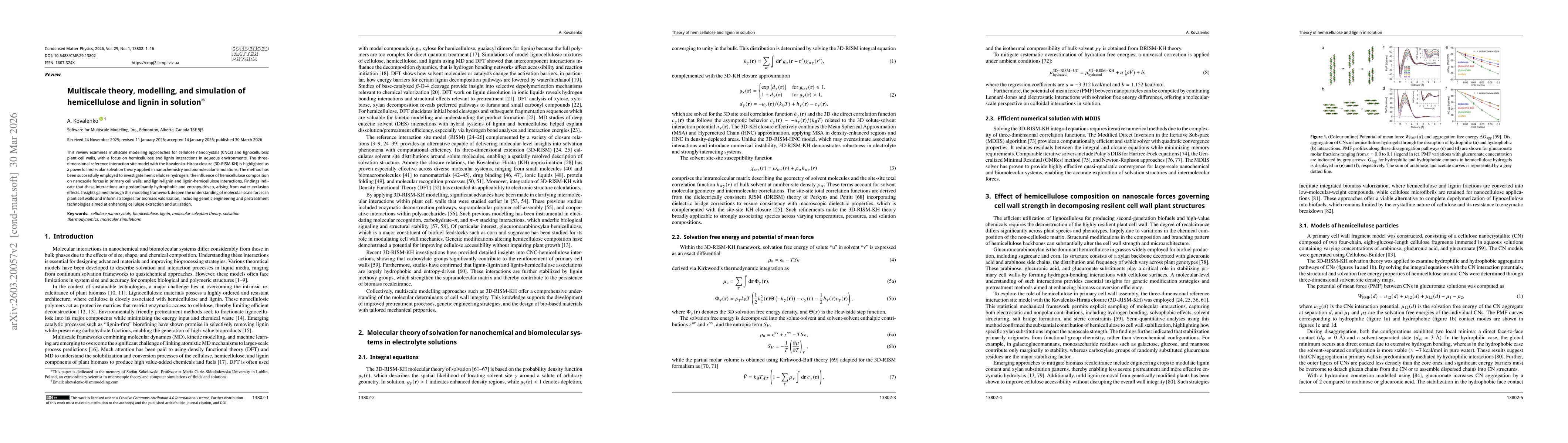 Thumbnail for Multiscale theory, modelling, and simulation of hemicellulose and lignin in solution