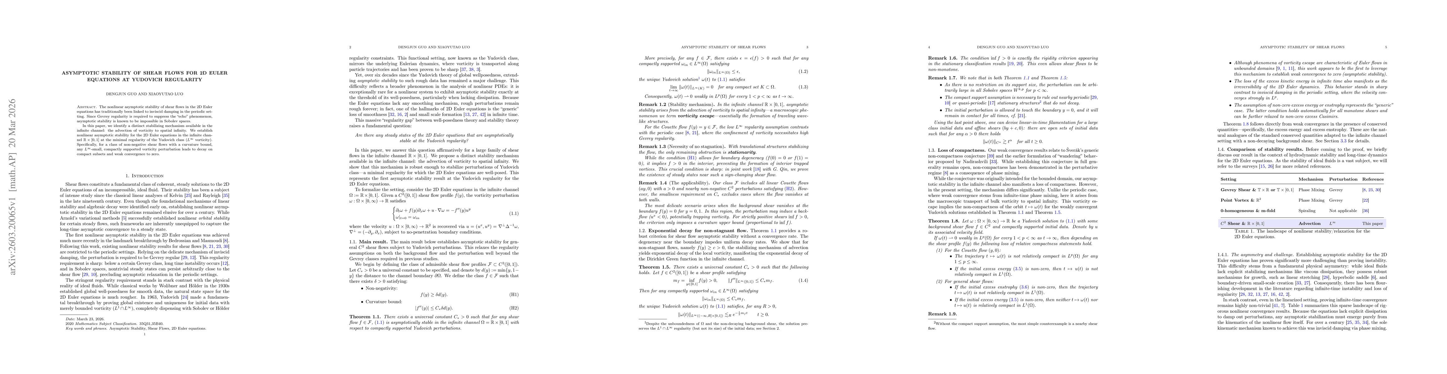 Thumbnail for Asymptotic stability of shear flows for 2D Euler equations at Yudovich regularity