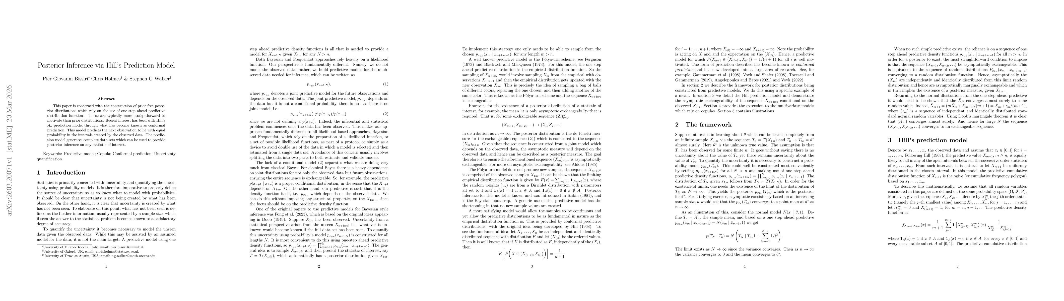 Thumbnail for Posterior inference via Hill's prediction model