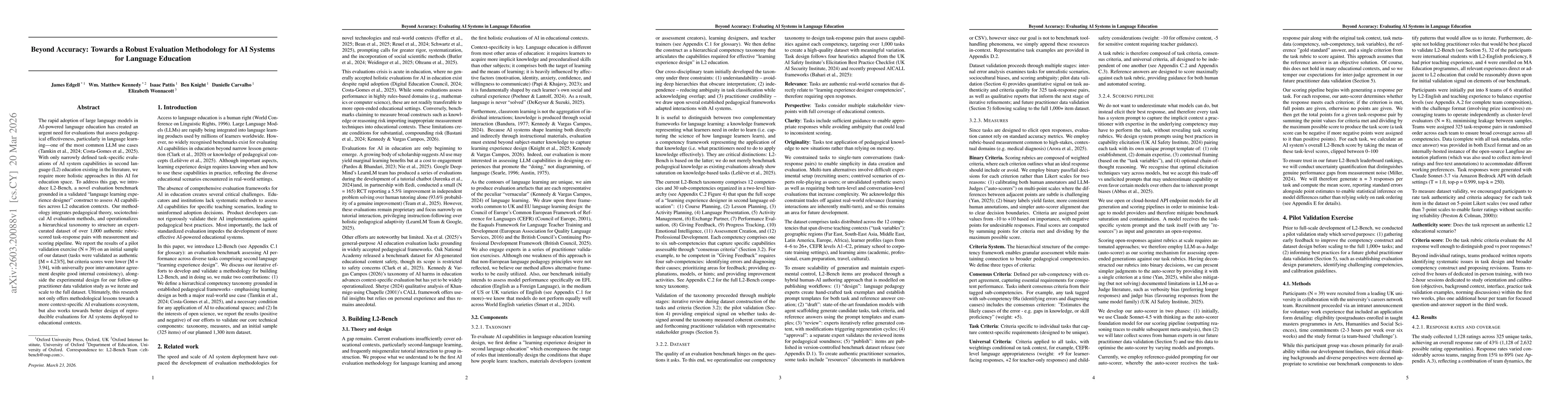 Thumbnail for Beyond Accuracy: Towards a Robust Evaluation Methodology for AI Systems for Language Education