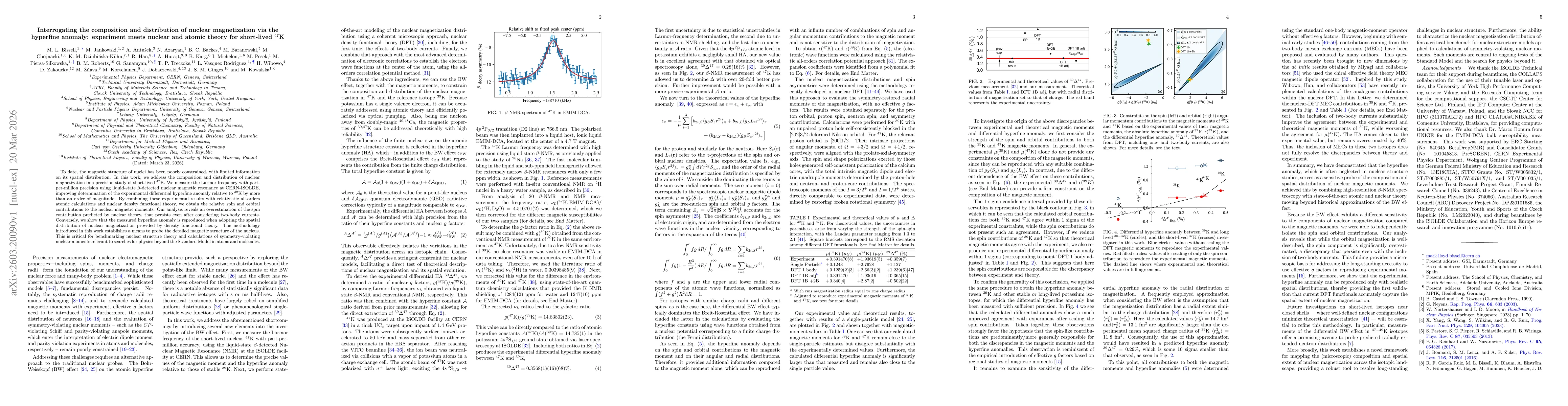 Thumbnail for Interrogating the composition and distribution of nuclear magnetization via the hyperfine anomaly: experiment meets nuclear and atomic theory for short-lived $^{47}$K