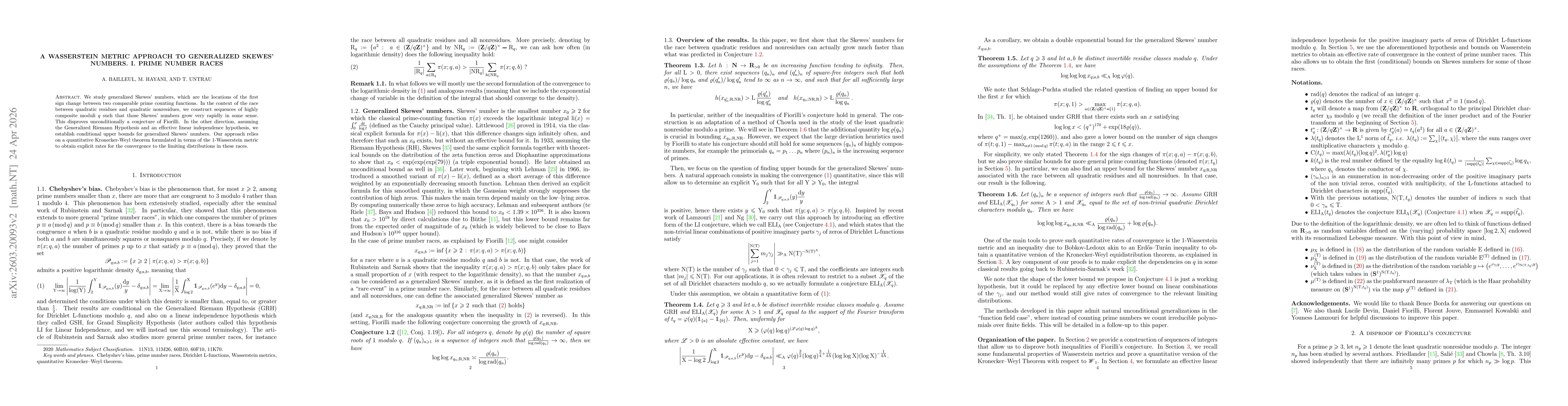Thumbnail for A Wasserstein metric approach to generalized Skewes' numbers. I. Prime number races