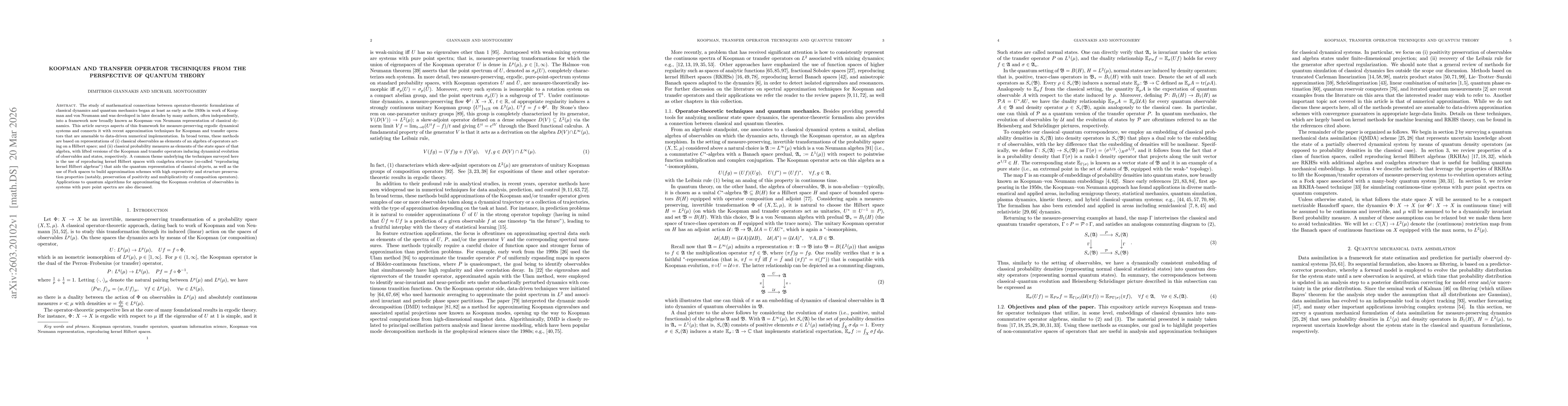 Thumbnail for Koopman and transfer operator techniques from the perspective of quantum theory