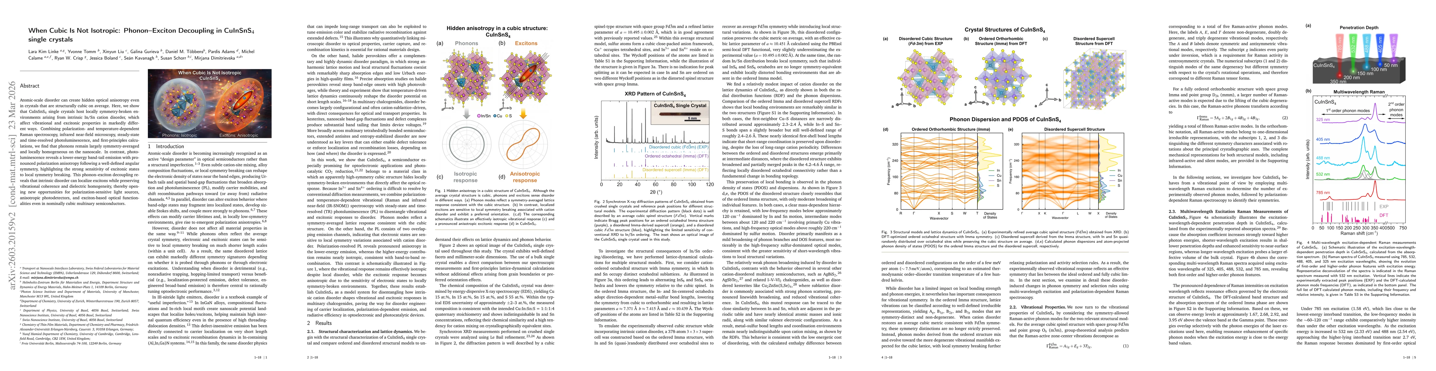 Thumbnail for When Cubic Is Not Isotropic: Phonon-Exciton Decoupling in CuInSnS$_4$ Single Crystals