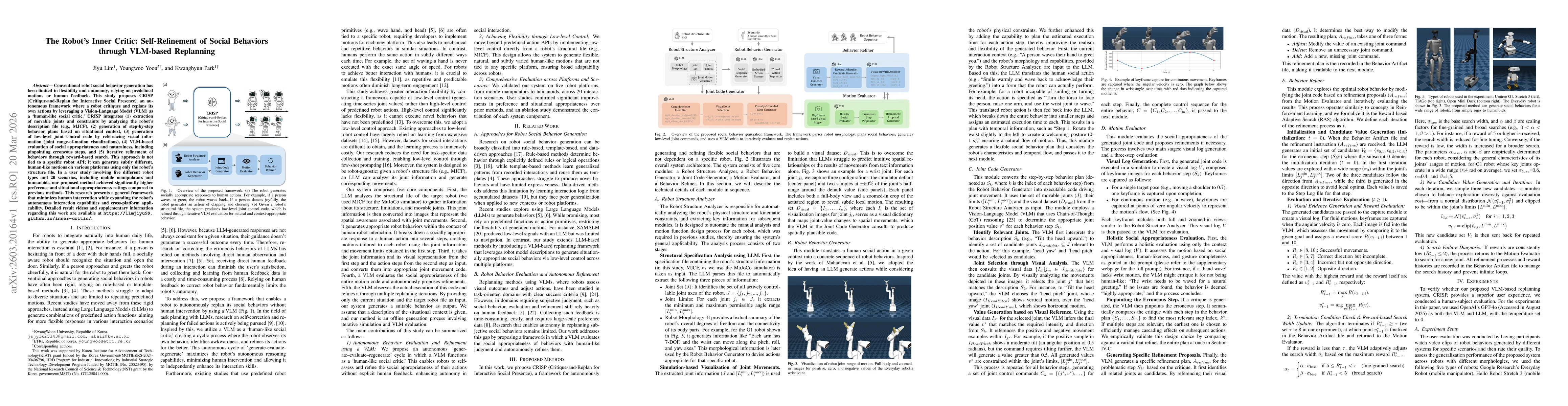 Thumbnail for The Robot's Inner Critic: Self-Refinement of Social Behaviors through VLM-based Replanning