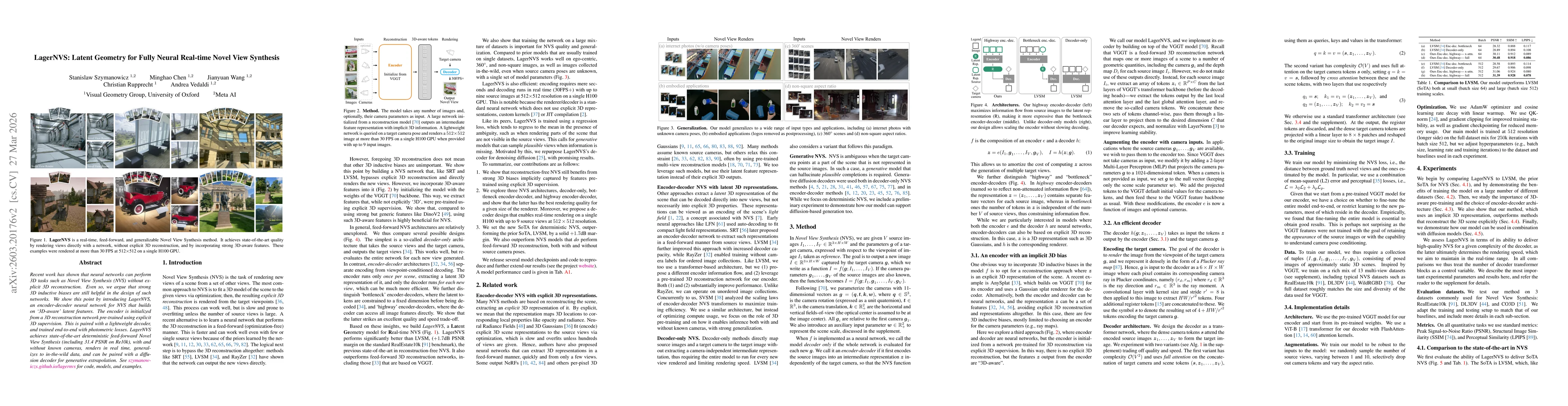 Thumbnail for LagerNVS: Latent Geometry for Fully Neural Real-time Novel View Synthesis