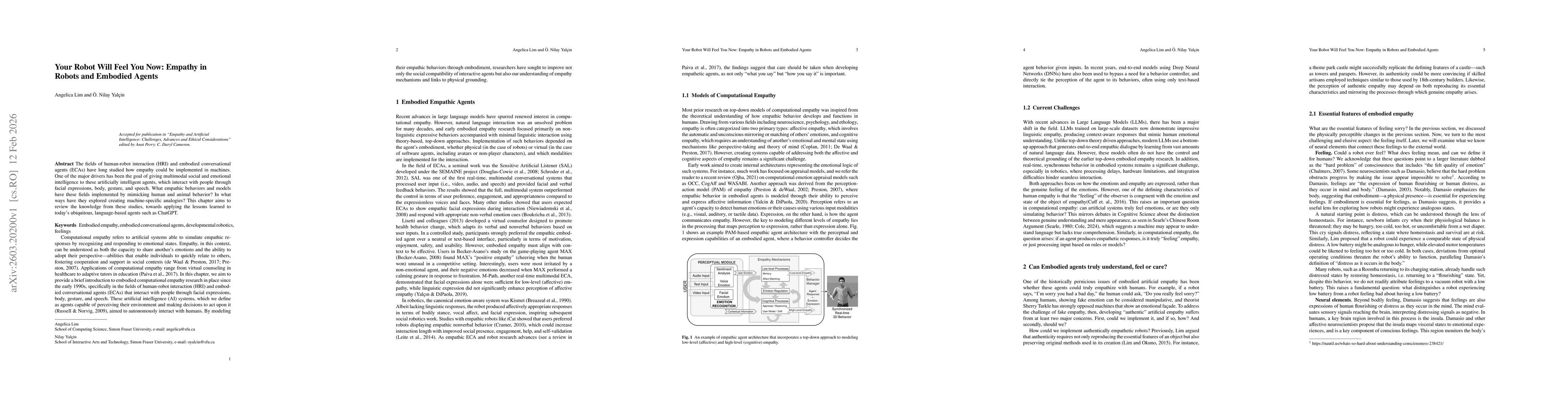 Thumbnail for Your Robot Will Feel You Now: Empathy in Robots and Embodied Agents