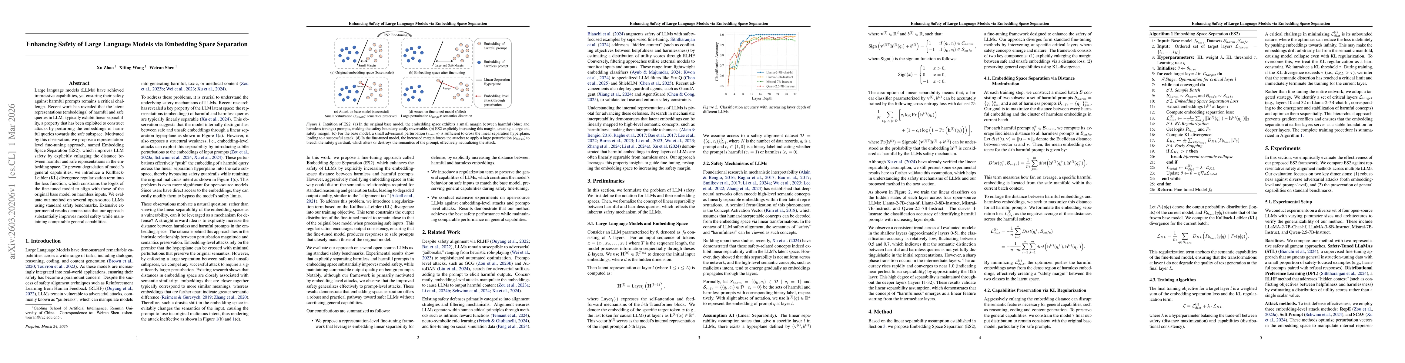 Thumbnail for Enhancing Safety of Large Language Models via Embedding Space Separation