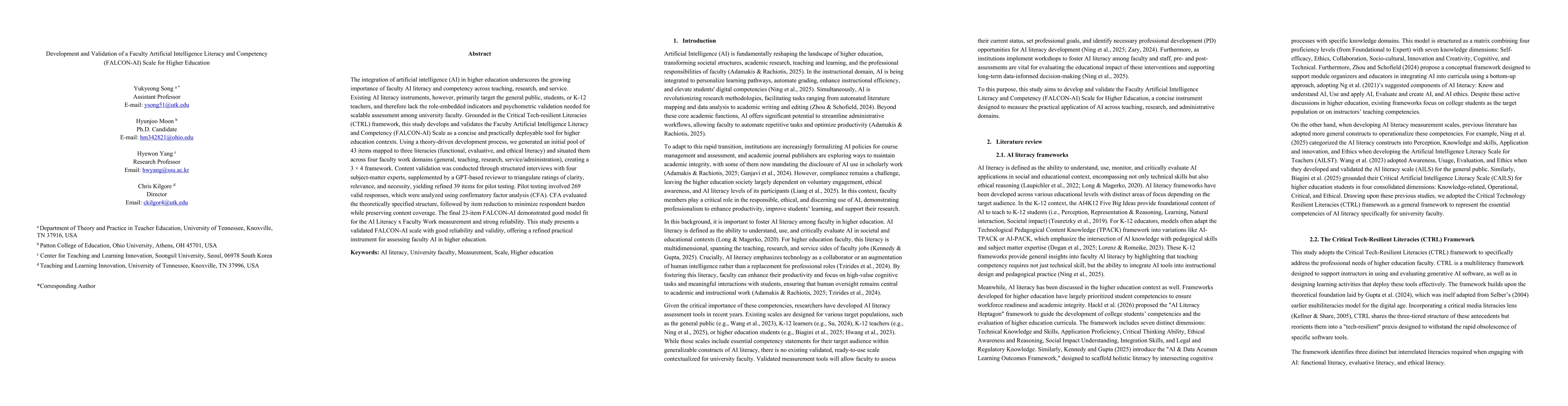 Thumbnail for Development and Validation of a Faculty Artificial Intelligence Literacy and Competency (FALCON-AI) Scale for Higher Education