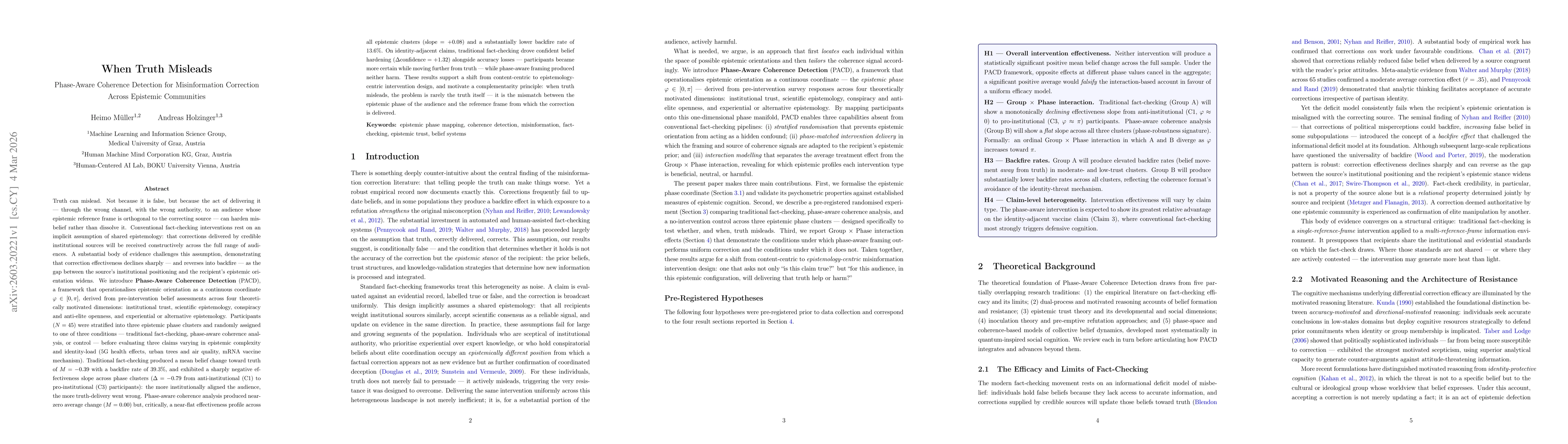 Thumbnail for When Truth Misleads -- Phase-Aware Coherence Detection for Misinformation Correction Across Epistemic Communities