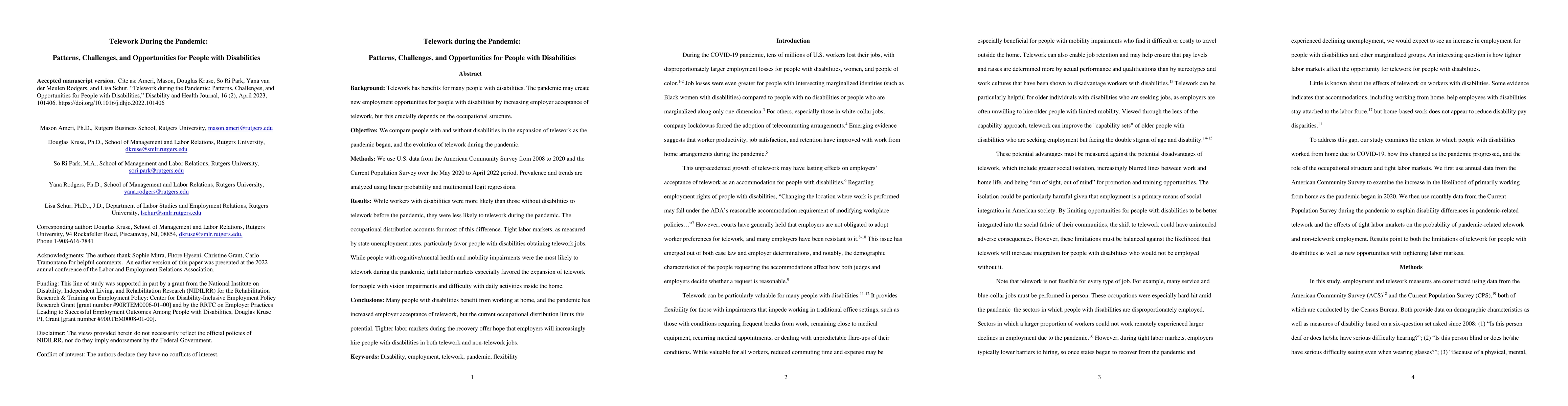 Thumbnail for Telework during the Pandemic: Patterns, Challenges, and Opportunities for People with Disabilities