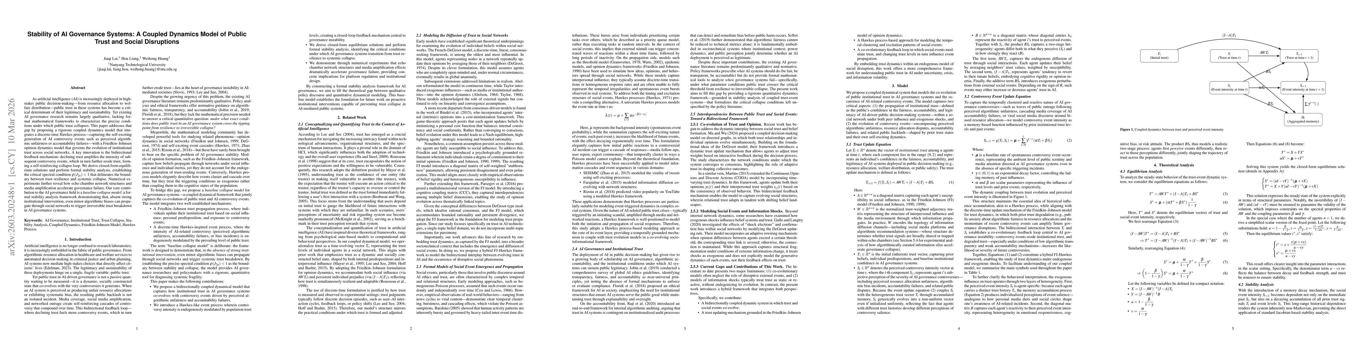 Thumbnail for Stability of AI Governance Systems: A Coupled Dynamics Model of Public Trust and Social Disruptions