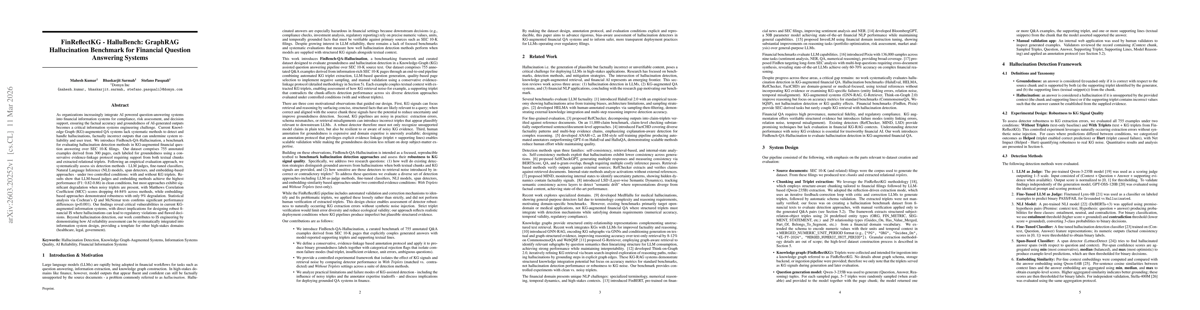 Thumbnail for FinReflectKG -- HalluBench: GraphRAG Hallucination Benchmark for Financial Question Answering Systems