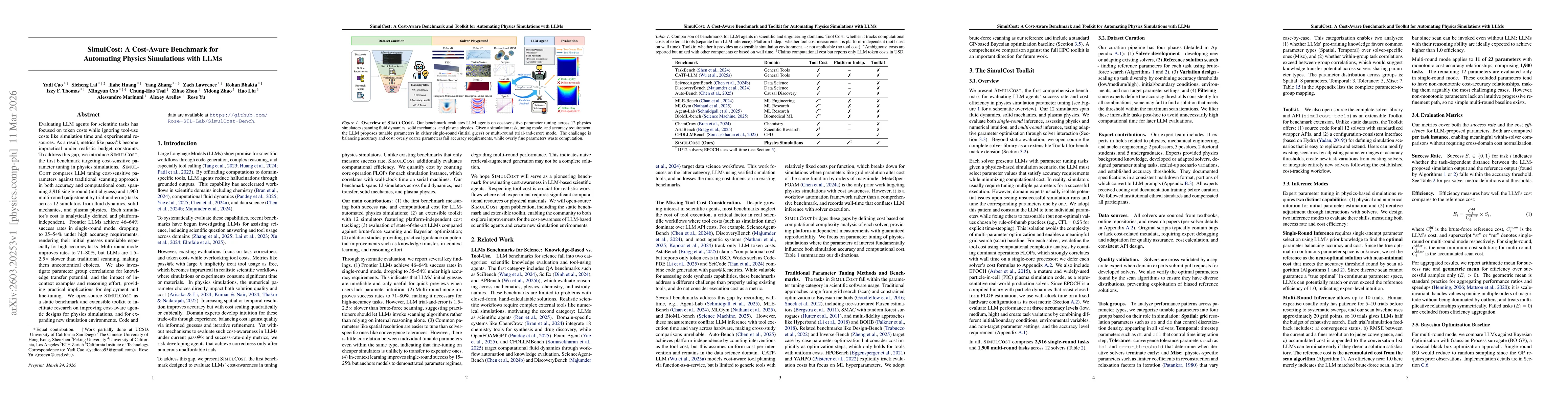 Thumbnail for SimulCost: A Cost-Aware Benchmark and Toolkit for Automating Physics Simulations with LLMs