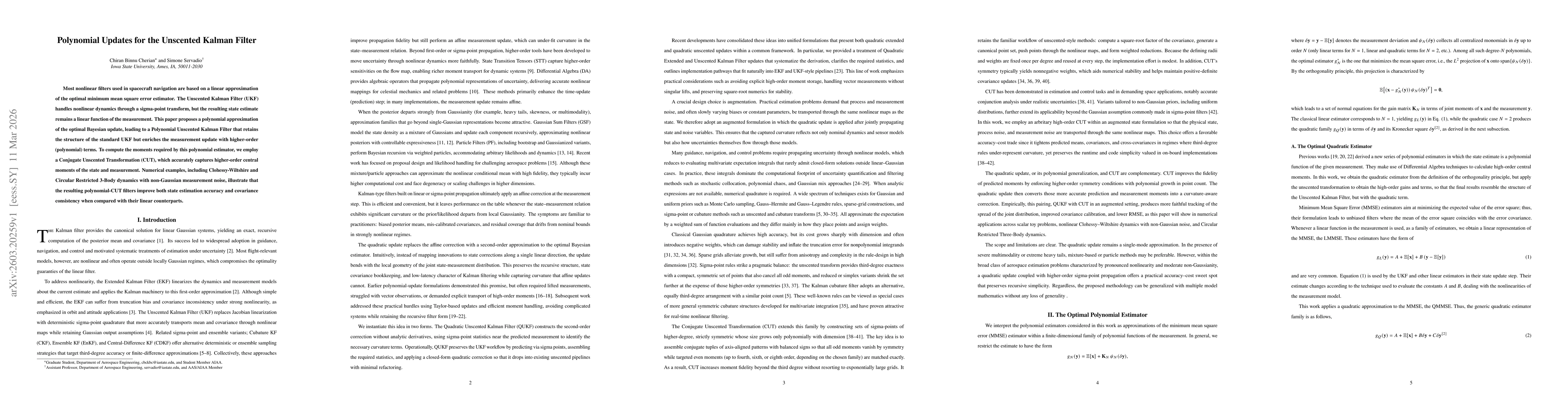 Thumbnail for Polynomial Updates for the Unscented Kalman Filter