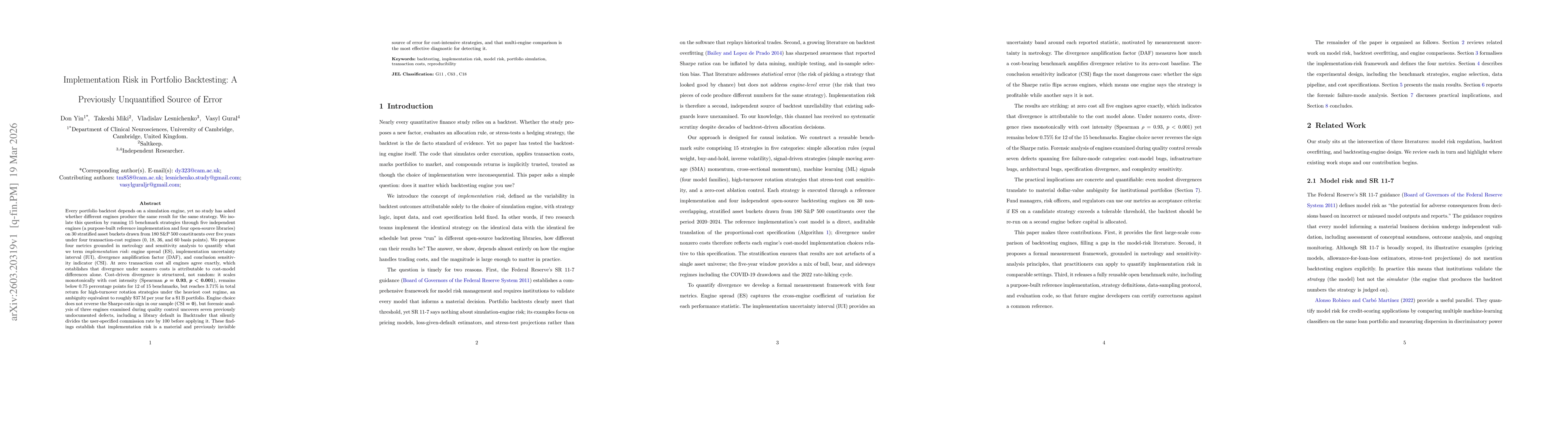 Thumbnail for Implementation Risk in Portfolio Backtesting: A Previously Unquantified Source of Error