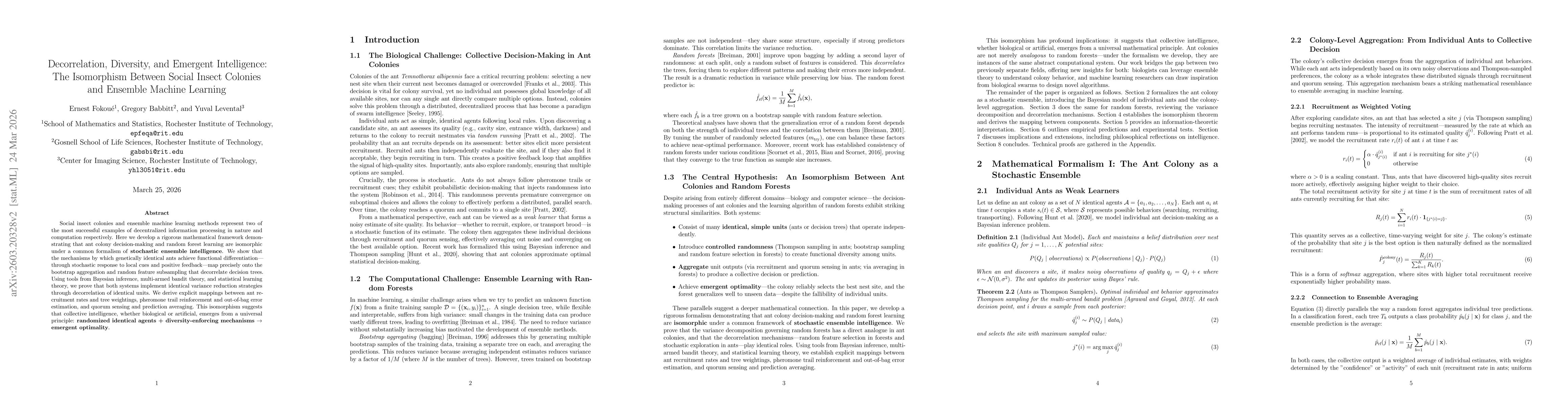 Thumbnail for Decorrelation, Diversity, and Emergent Intelligence: The Isomorphism Between Social Insect Colonies and Ensemble Machine Learning