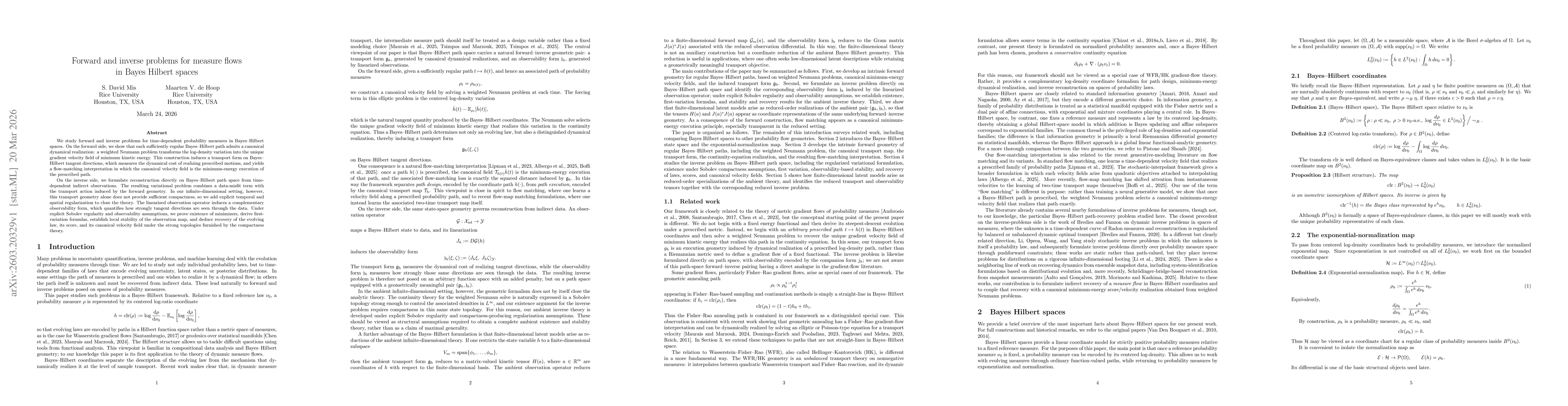 Thumbnail for Forward and inverse problems for measure flows in Bayes Hilbert spaces