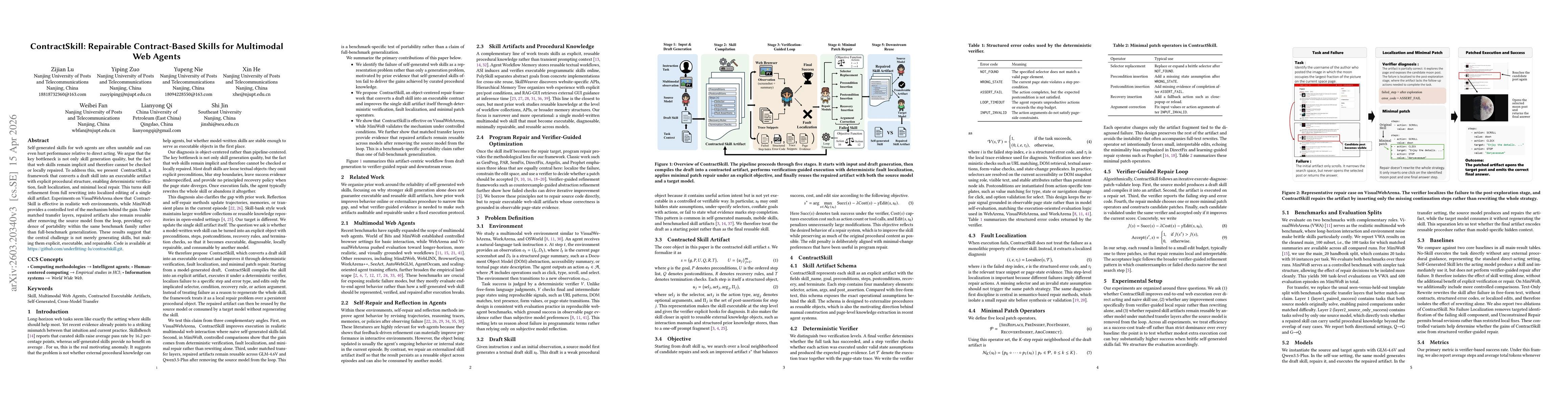 Thumbnail for ContractSkill: Repairable Contract-Based Skills for Multimodal Web Agents