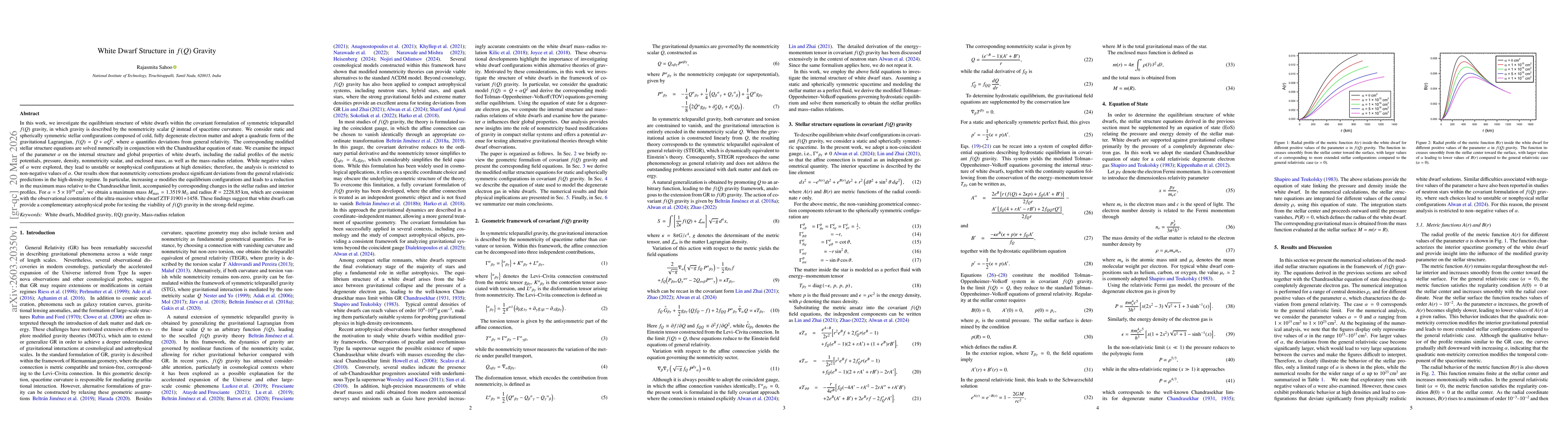 Thumbnail for White Dwarf Structure in $f(Q)$ Gravity