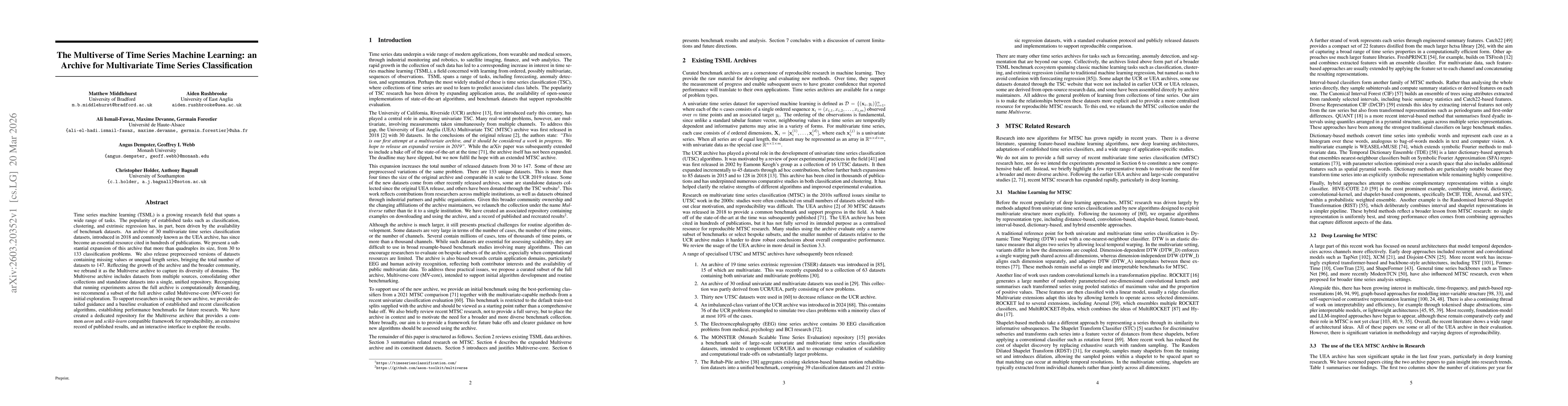 Thumbnail for The Multiverse of Time Series Machine Learning: an Archive for Multivariate Time Series Classification