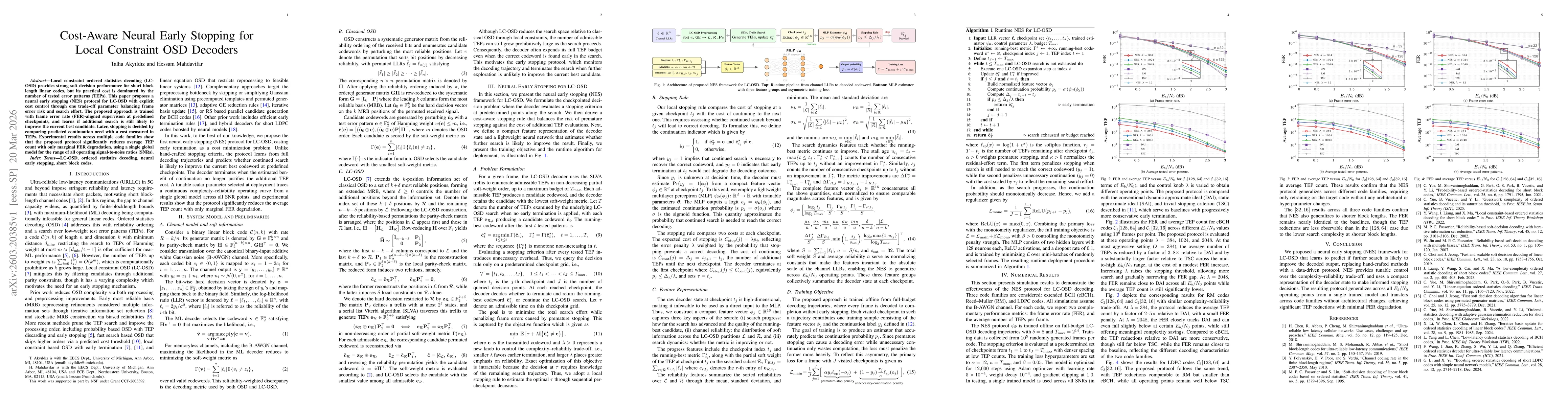Thumbnail for Cost-Aware Neural Early Stopping for Local Constraint OSD Decoders