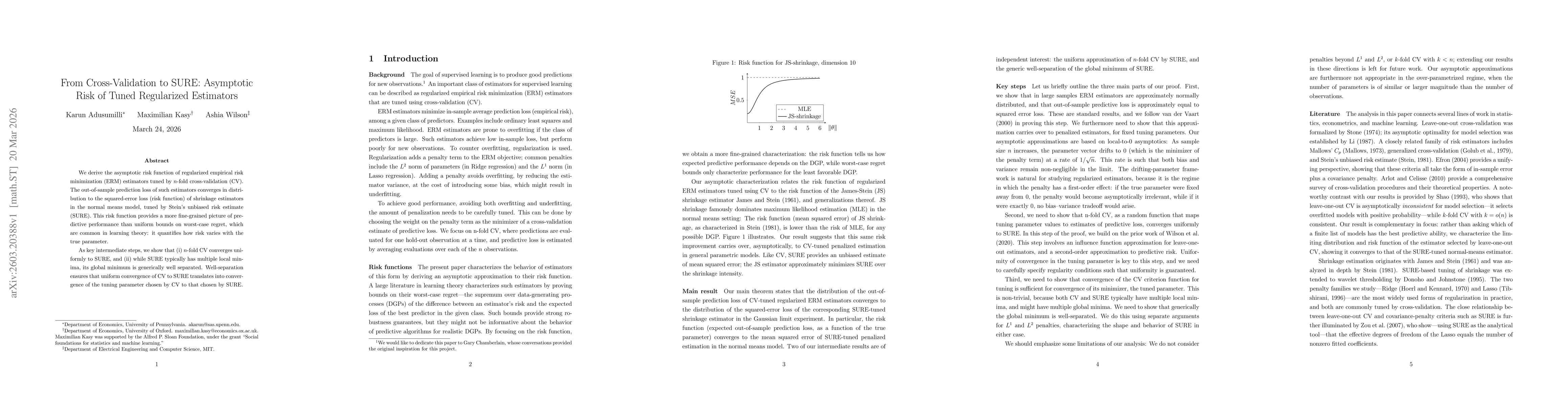 Thumbnail for From Cross-Validation to SURE: Asymptotic Risk of Tuned Regularized Estimators