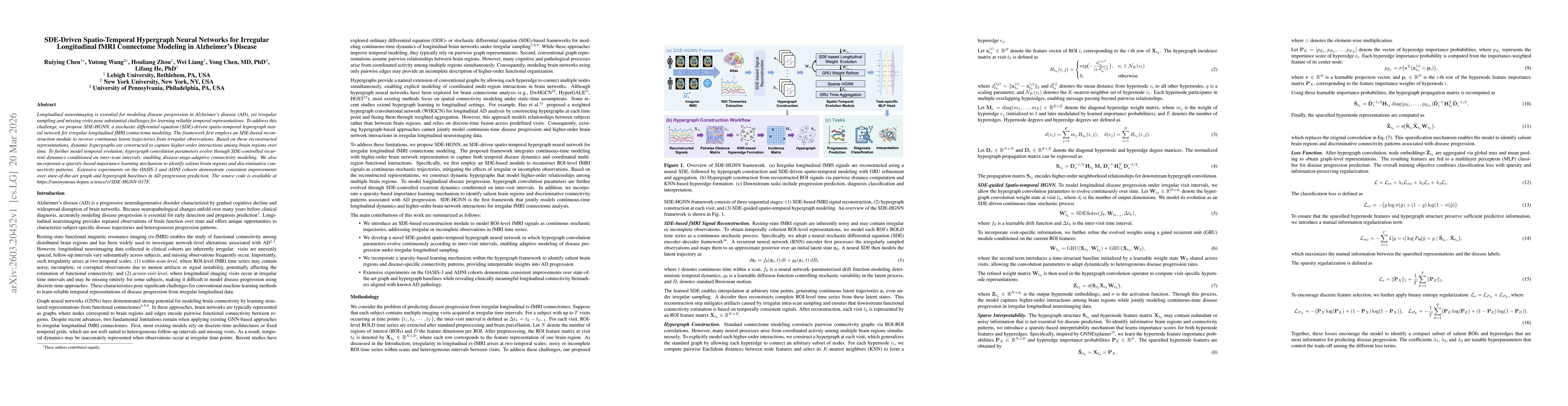 Thumbnail for SDE-Driven Spatio-Temporal Hypergraph Neural Networks for Irregular Longitudinal fMRI Connectome Modeling in Alzheimer's Disease