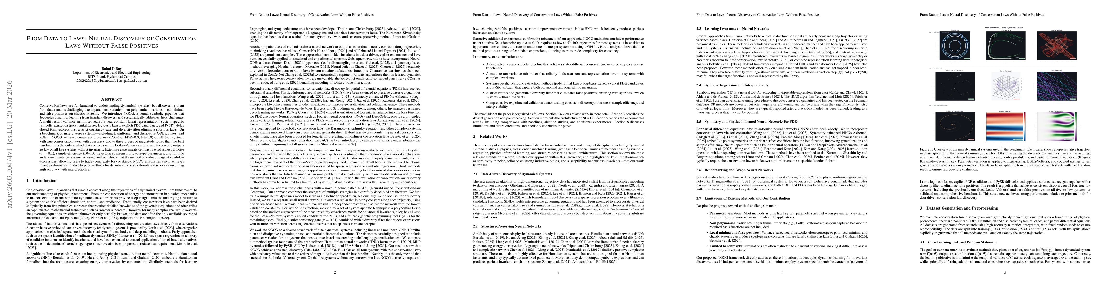 Thumbnail for From Data to Laws: Neural Discovery of Conservation Laws Without False Positives