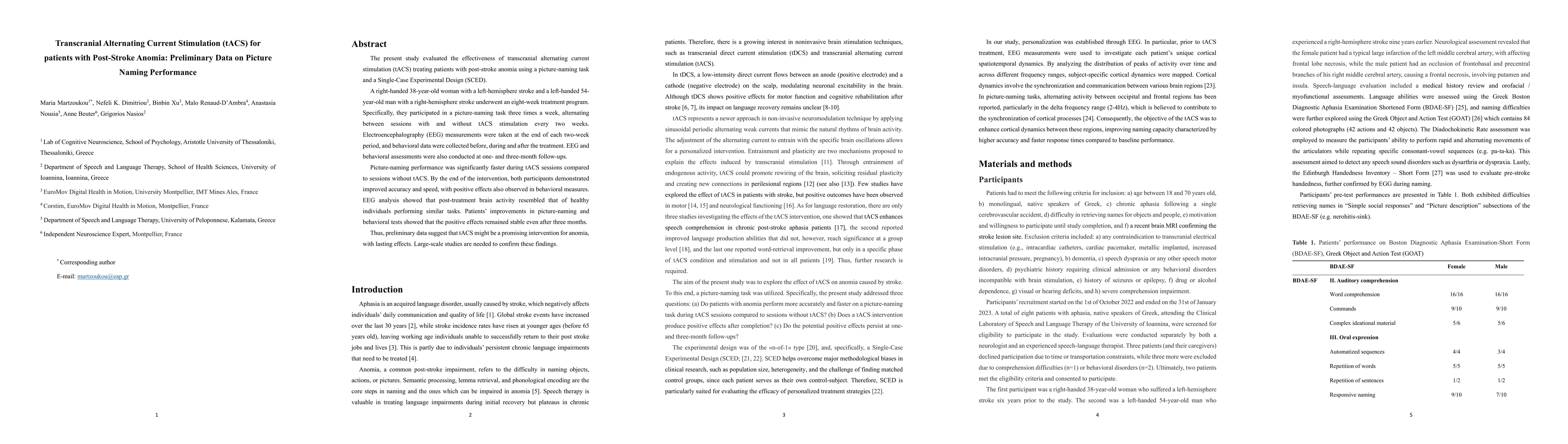 Thumbnail for Transcranial Alternating Current Stimulation (tACS) for patients with Post-Stroke Anomia: Preliminary Data on Picture Naming Performance