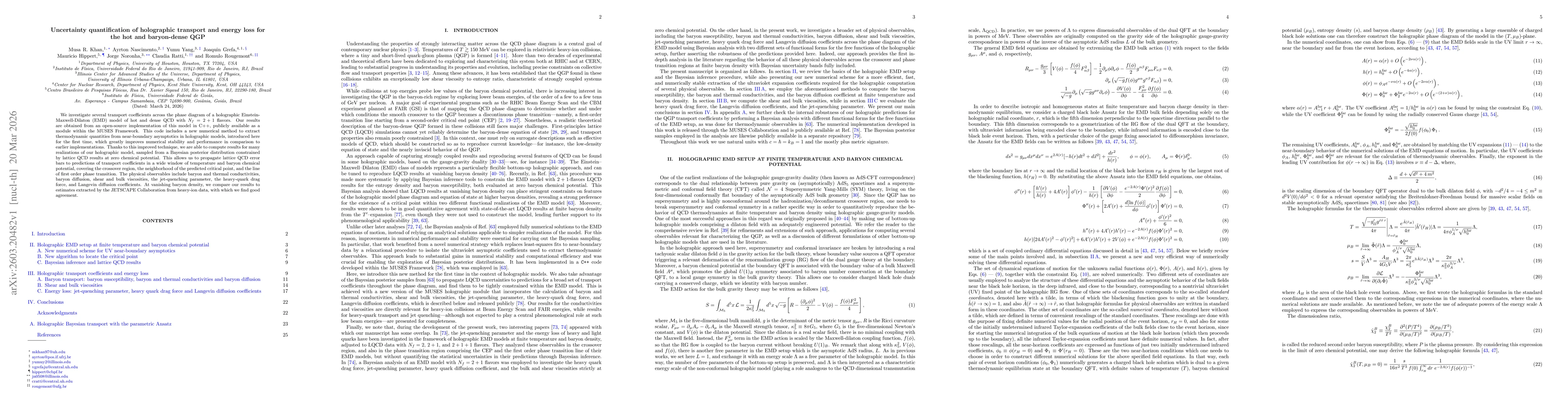 Thumbnail for Uncertainty quantification of holographic transport and energy loss for the hot and baryon-dense QGP