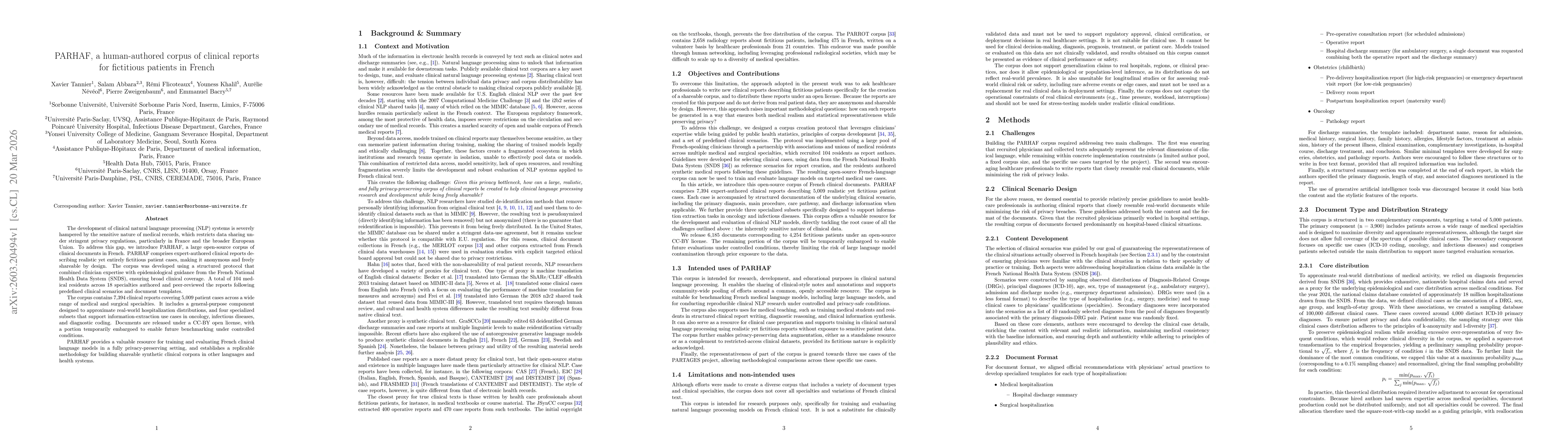 Thumbnail for PARHAF, a human-authored corpus of clinical reports for fictitious patients in French