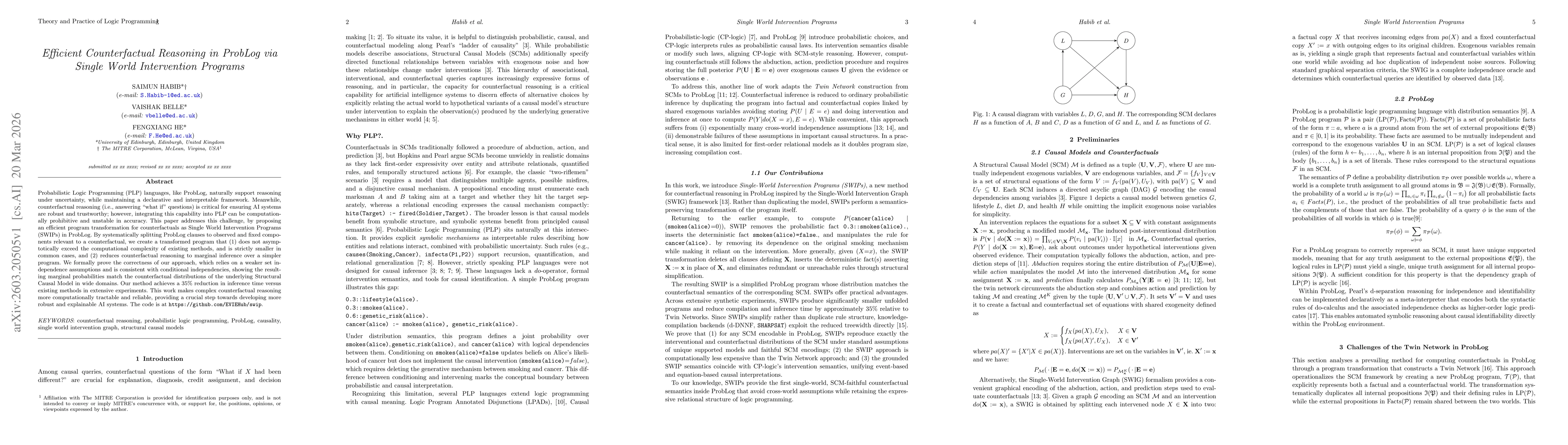 Thumbnail for Efficient Counterfactual Reasoning in ProbLog via Single World Intervention Programs