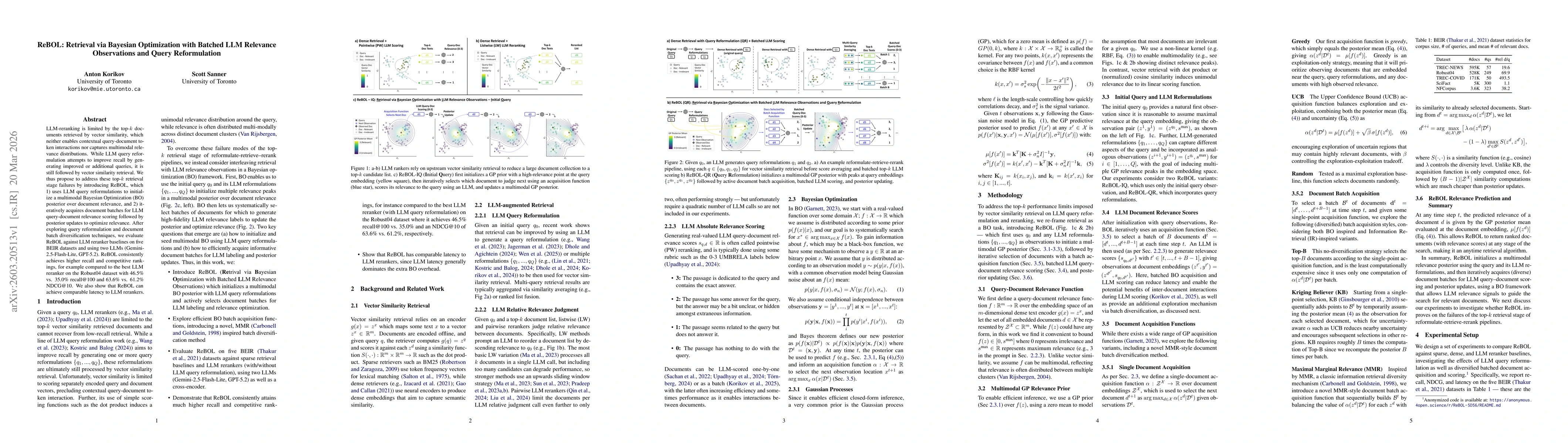 Thumbnail for ReBOL: Retrieval via Bayesian Optimization with Batched LLM Relevance Observations and Query Reformulation
