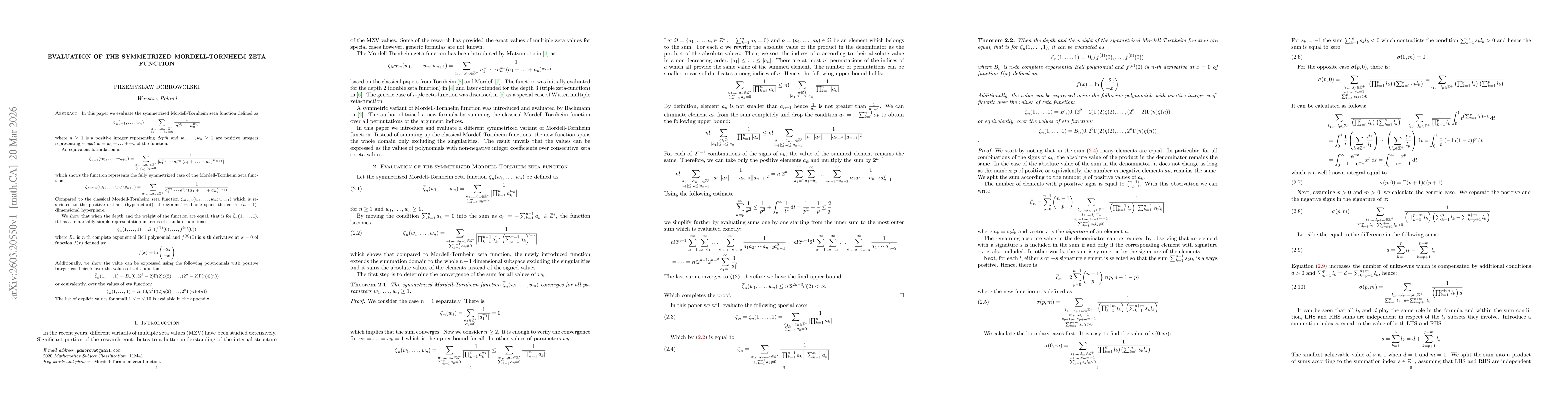 Thumbnail for Evaluation of the symmetrized Mordell-Tornheim zeta function