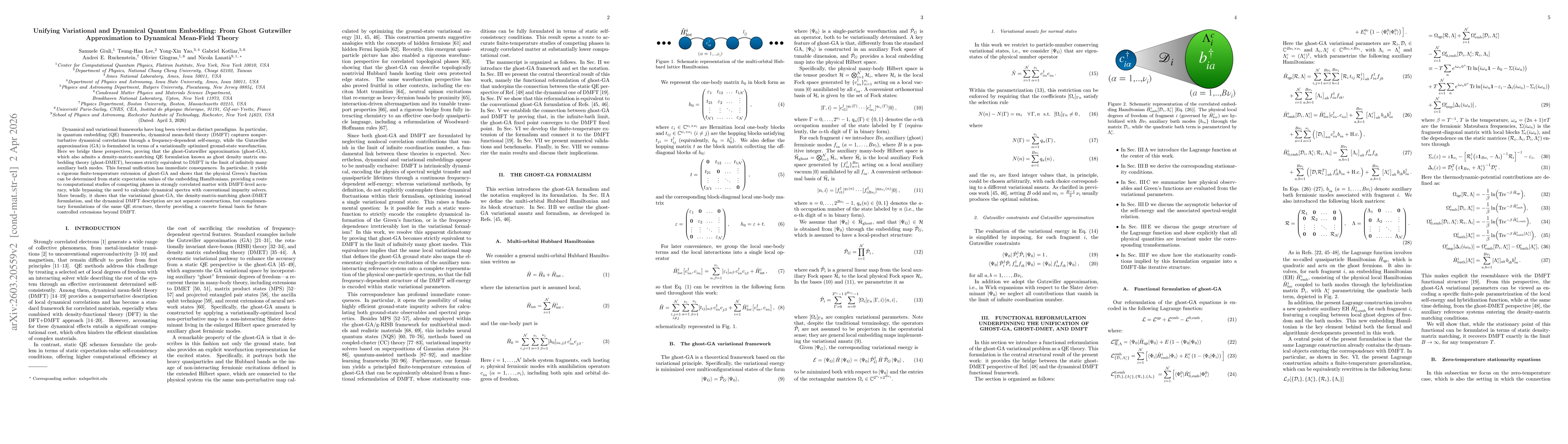 Thumbnail for Unifying Variational and Dynamical Quantum Embedding: From Ghost Gutzwiller Approximation to Dynamical Mean-Field Theory