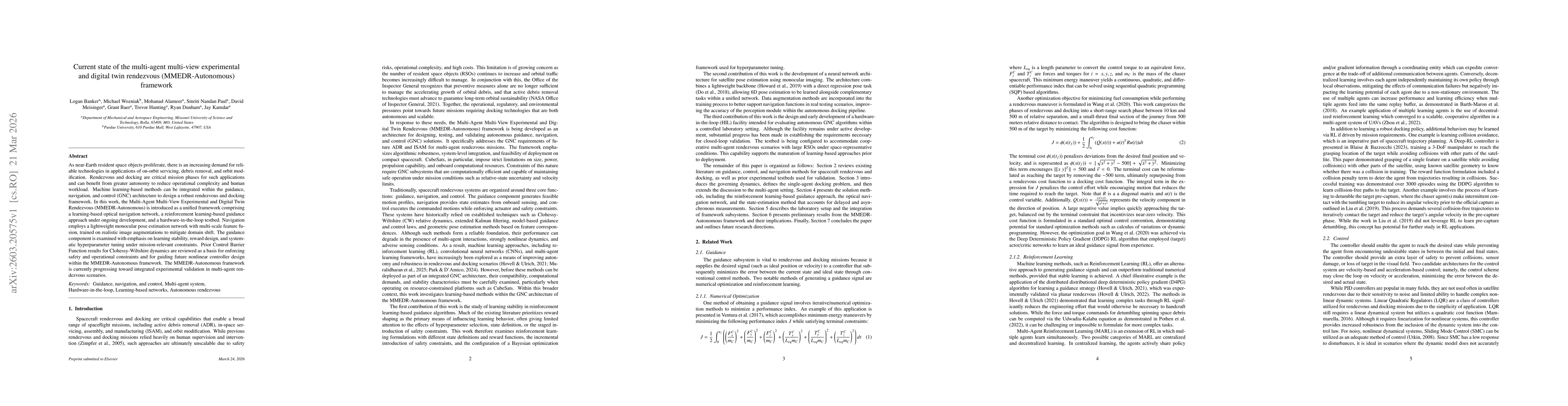 Thumbnail for Current state of the multi-agent multi-view experimental and digital twin rendezvous (MMEDR-Autonomous) framework