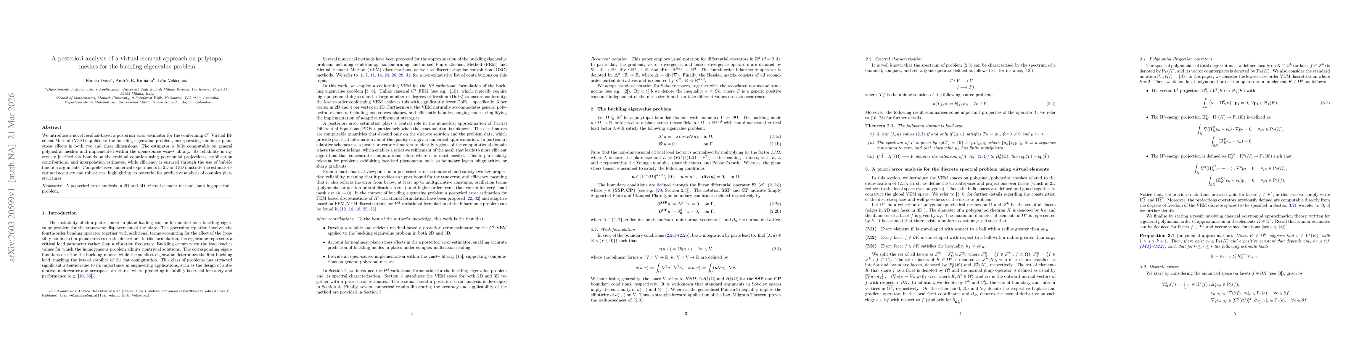 Thumbnail for A posteriori analysis of a virtual element approach on polytopal meshes for the buckling eigenvalue problem