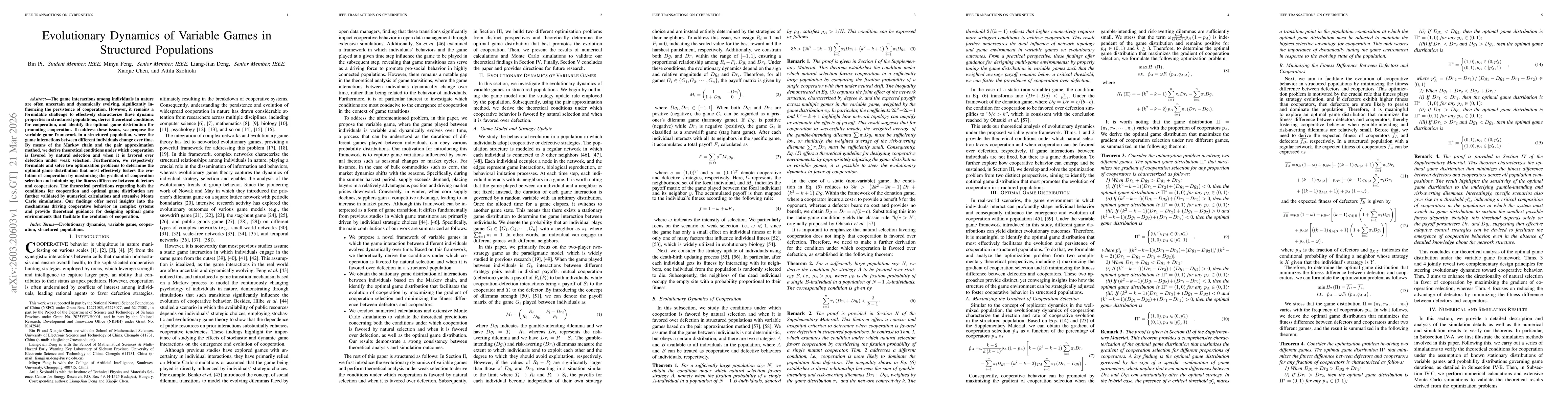 Thumbnail for Evolutionary Dynamics of Variable Games in Structured Populations