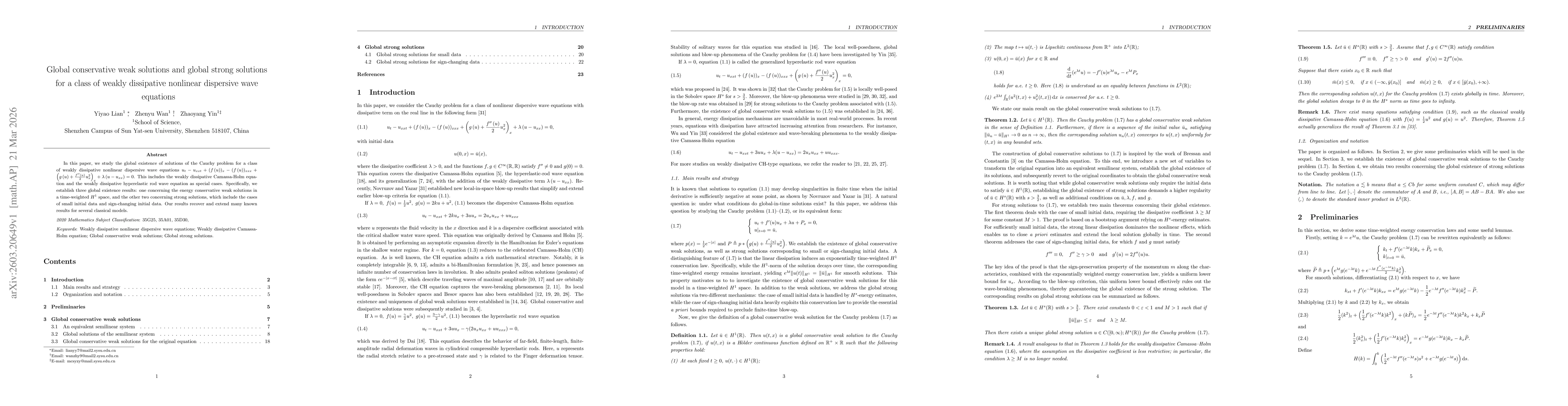 Thumbnail for Global conservative weak solutions and global strong solutions for a class of weakly dissipative nonlinear dispersive wave equations