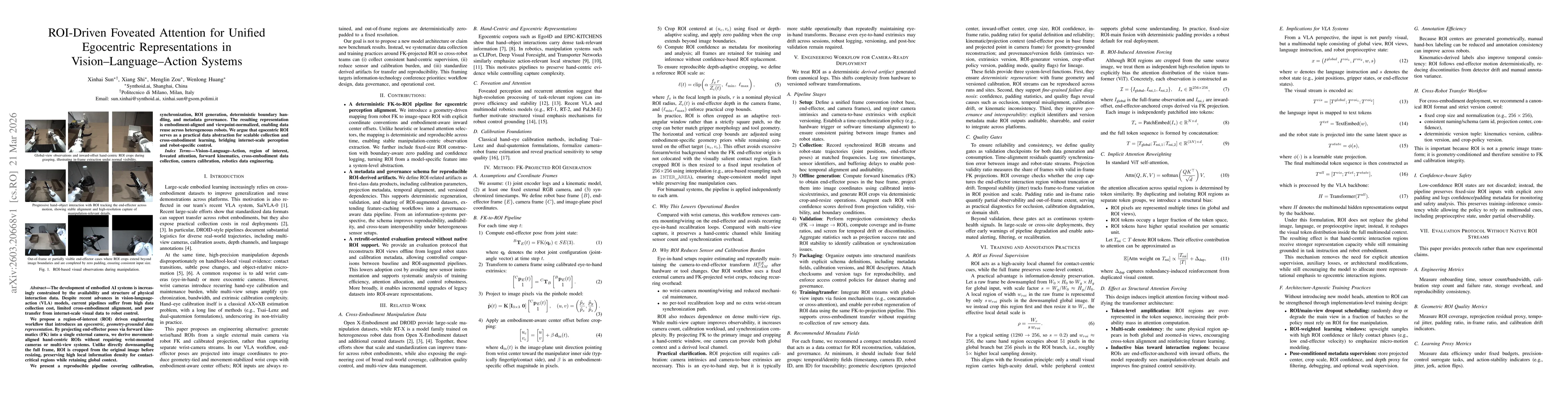 Thumbnail for ROI-Driven Foveated Attention for Unified Egocentric Representations in Vision-Language-Action Systems