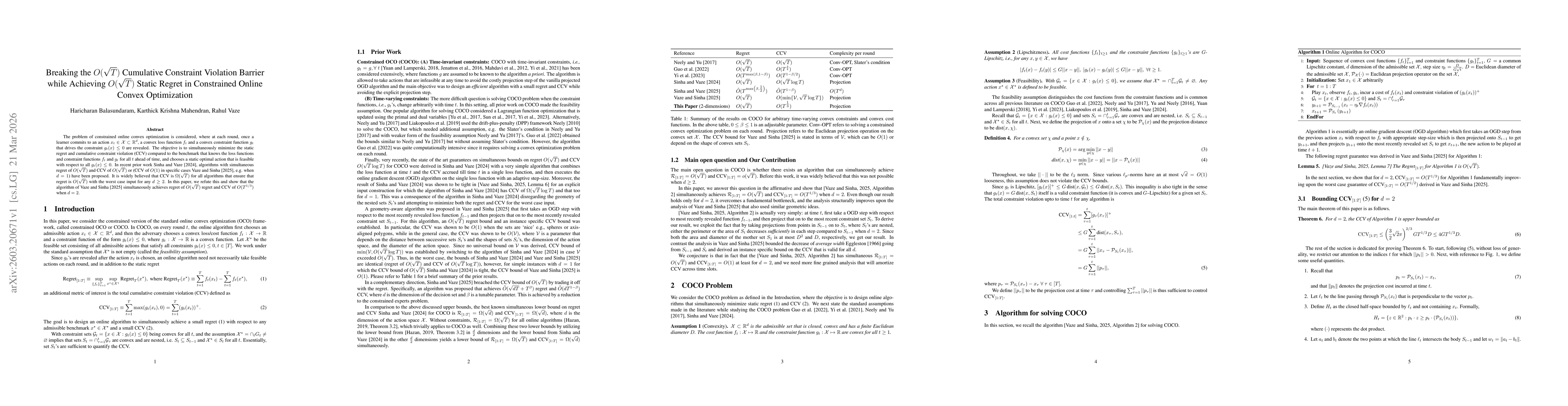 Thumbnail for Breaking the $O(\sqrt{T})$ Cumulative Constraint Violation Barrier while Achieving $O(\sqrt{T})$ Static Regret in Constrained Online Convex Optimization