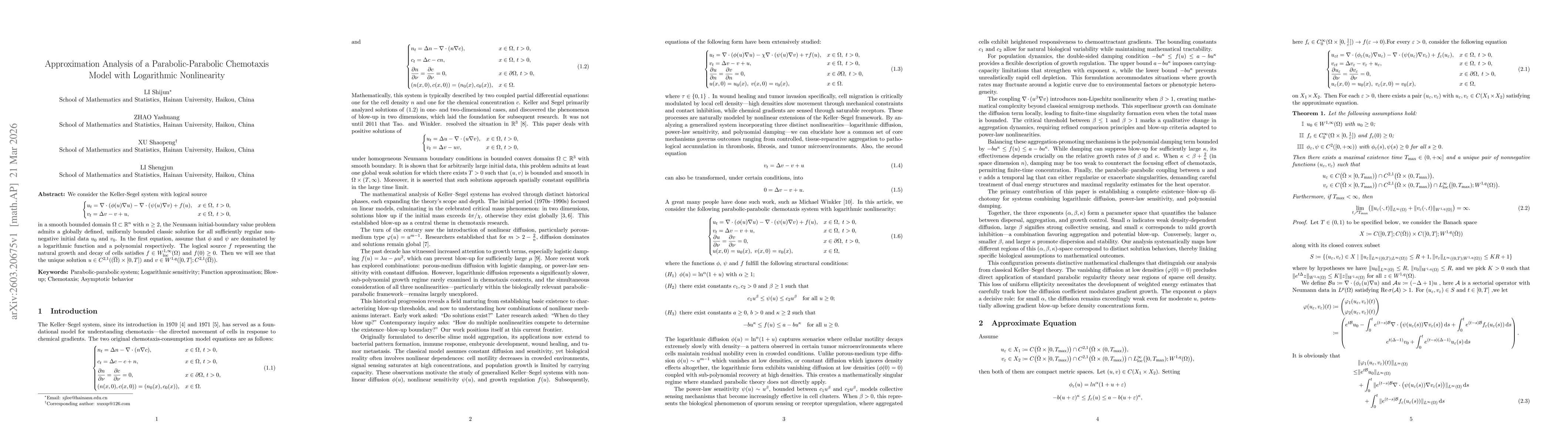 Thumbnail for Approximation Analysis of a Parabolic-Parabolic Chemotaxis Model with Logarithmic Nonlinearity
