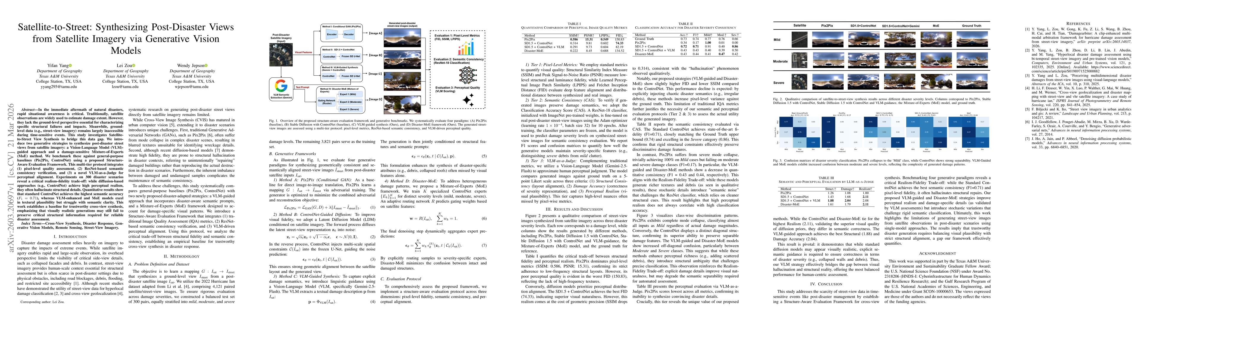 Thumbnail for Satellite-to-Street: Synthesizing Post-Disaster Views from Satellite Imagery via Generative Vision Models