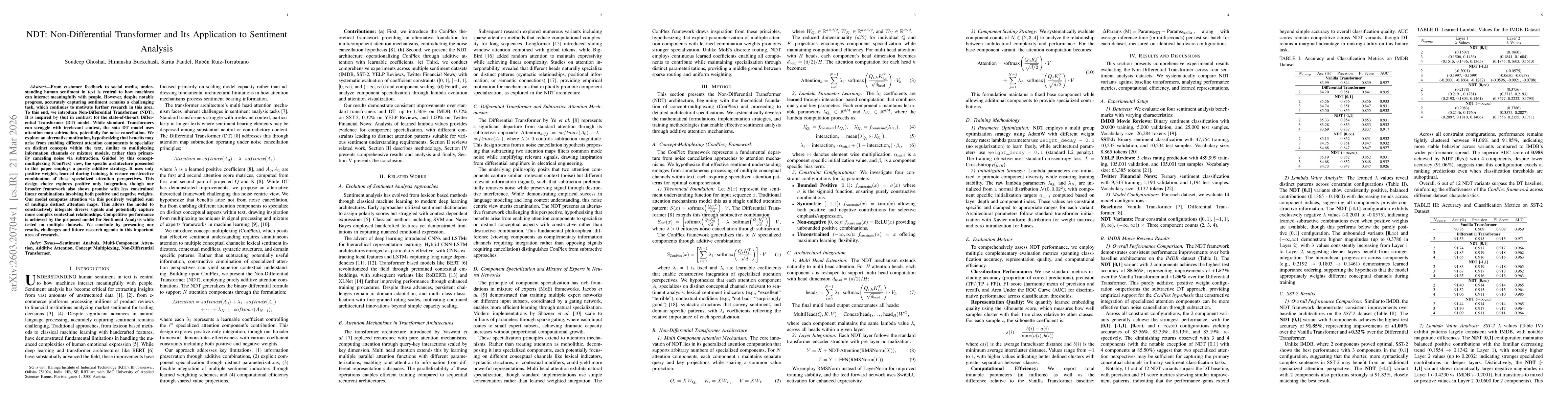 Thumbnail for NDT: Non-Differential Transformer and Its Application to Sentiment Analysis