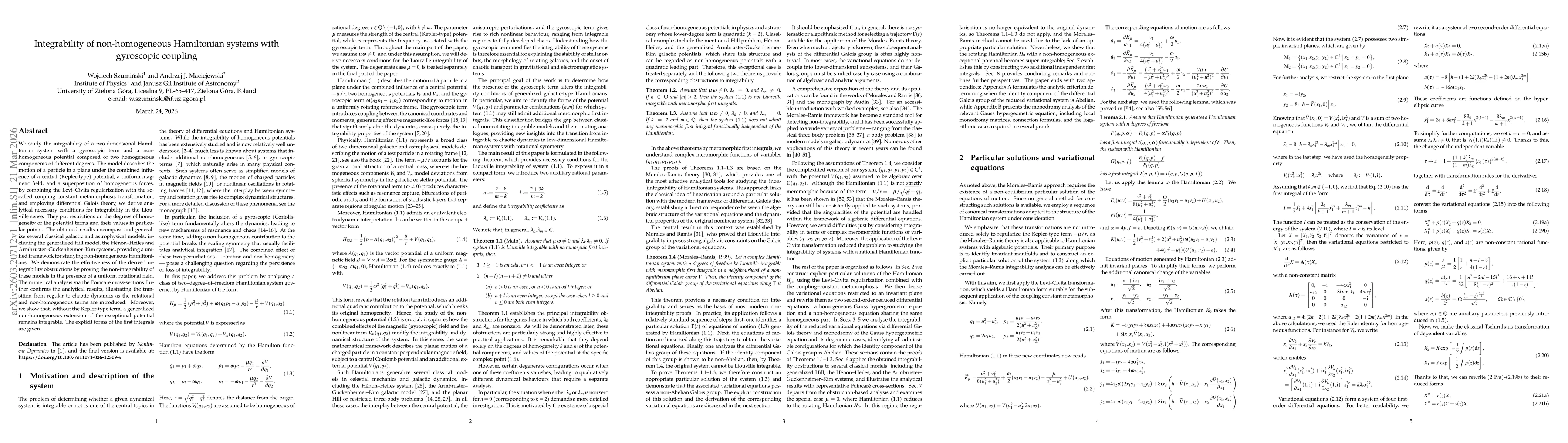 Thumbnail for Integrability of non-homogeneous Hamiltonian systems with gyroscopic coupling